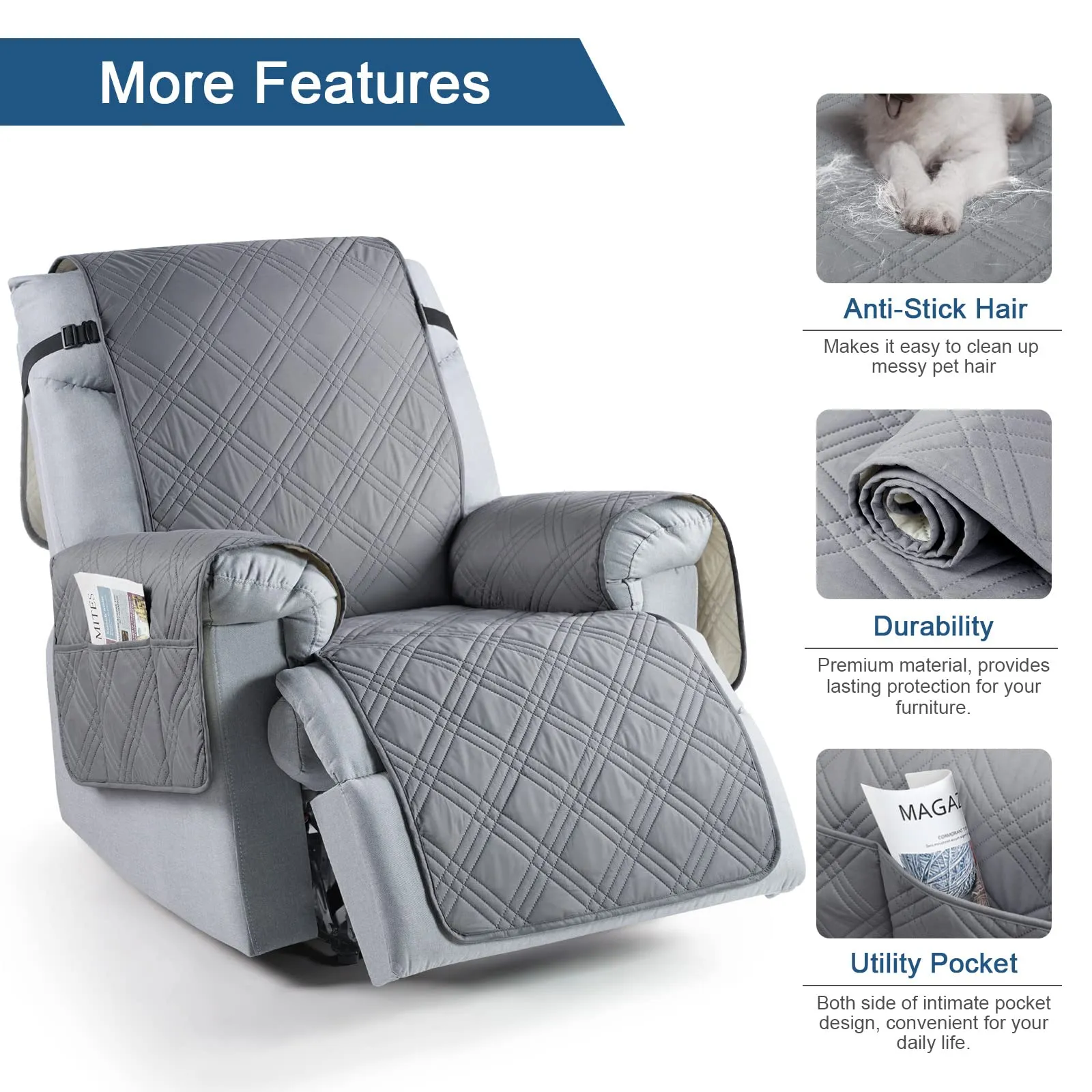 Waterproof Recliner Chair Cover with Double Straps(3 Seat)