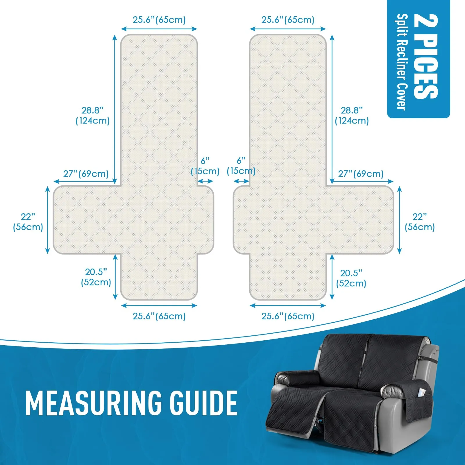 Waterproof Recliner Chair Cover with Double Straps(3 Seat)