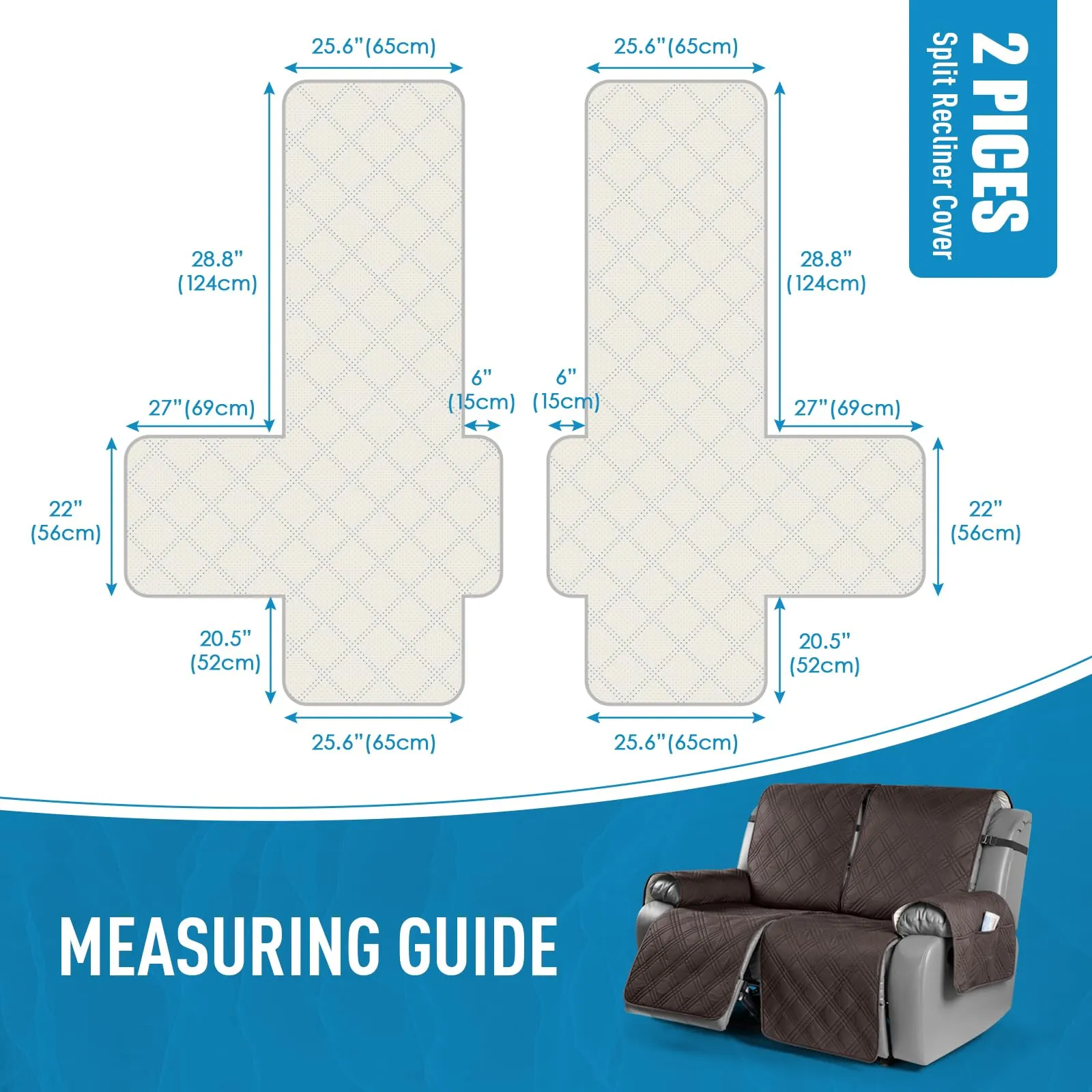 Waterproof Recliner Chair Cover with Double Straps(3 Seat)