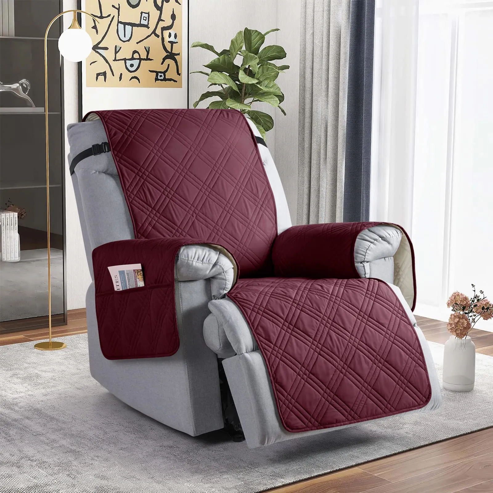 Waterproof Recliner Chair Cover with Double Straps(3 Seat)