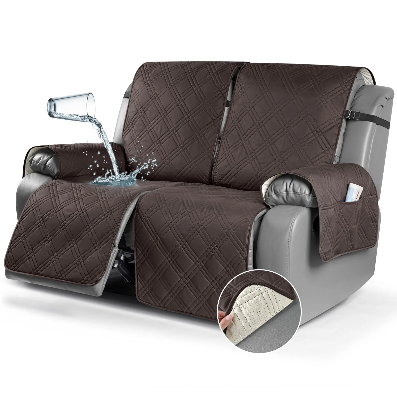 Waterproof Recliner Chair Cover with Double Straps(3 Seat)