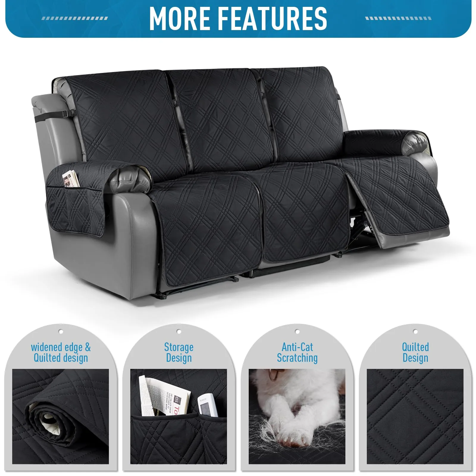 Waterproof Recliner Chair Cover with Double Straps(3 Seat)
