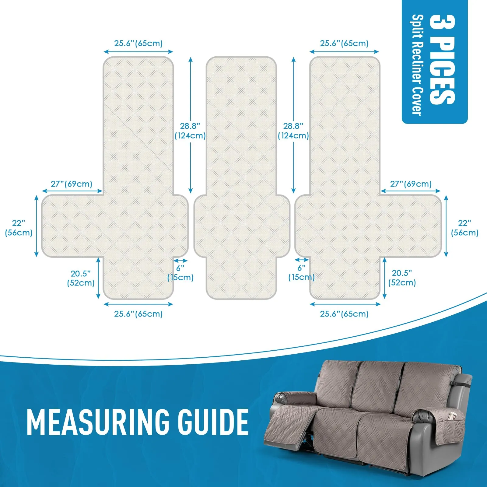 Waterproof Recliner Chair Cover with Double Straps(3 Seat)