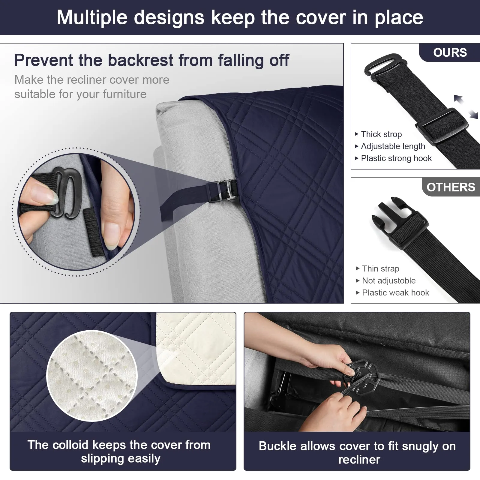 Waterproof Recliner Chair Cover with Double Straps(3 Seat)