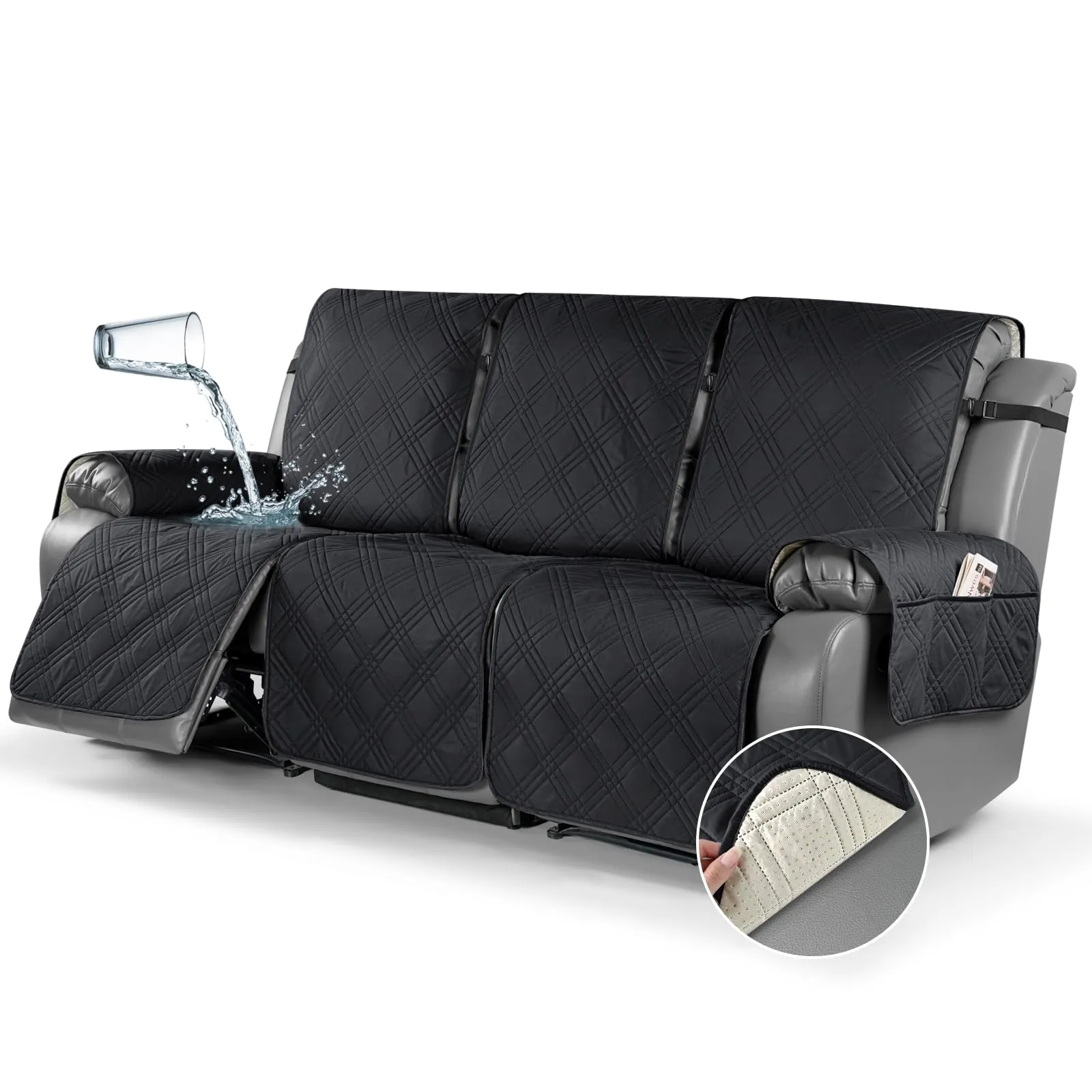 Waterproof Recliner Chair Cover with Double Straps(3 Seat)