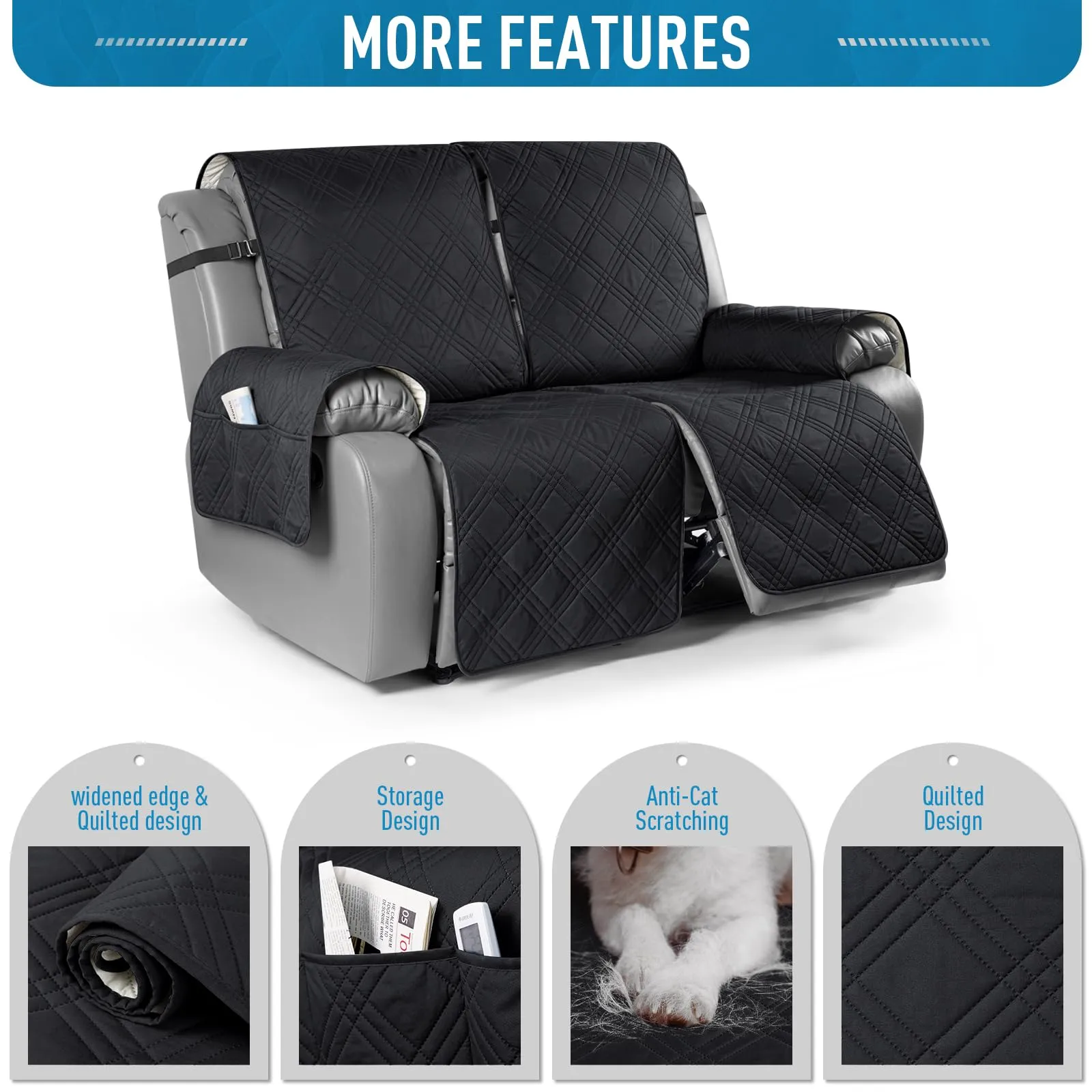 Waterproof Recliner Chair Cover with Double Straps(3 Seat)