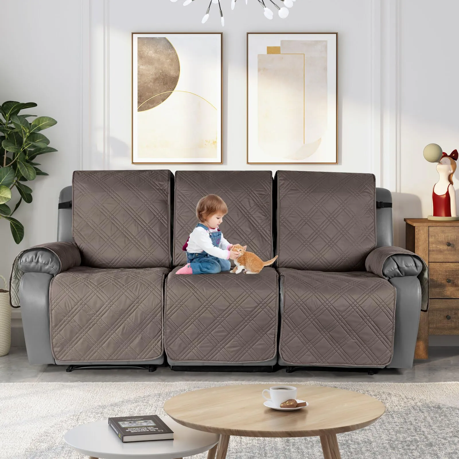 Waterproof Recliner Chair Cover with Double Straps(3 Seat)