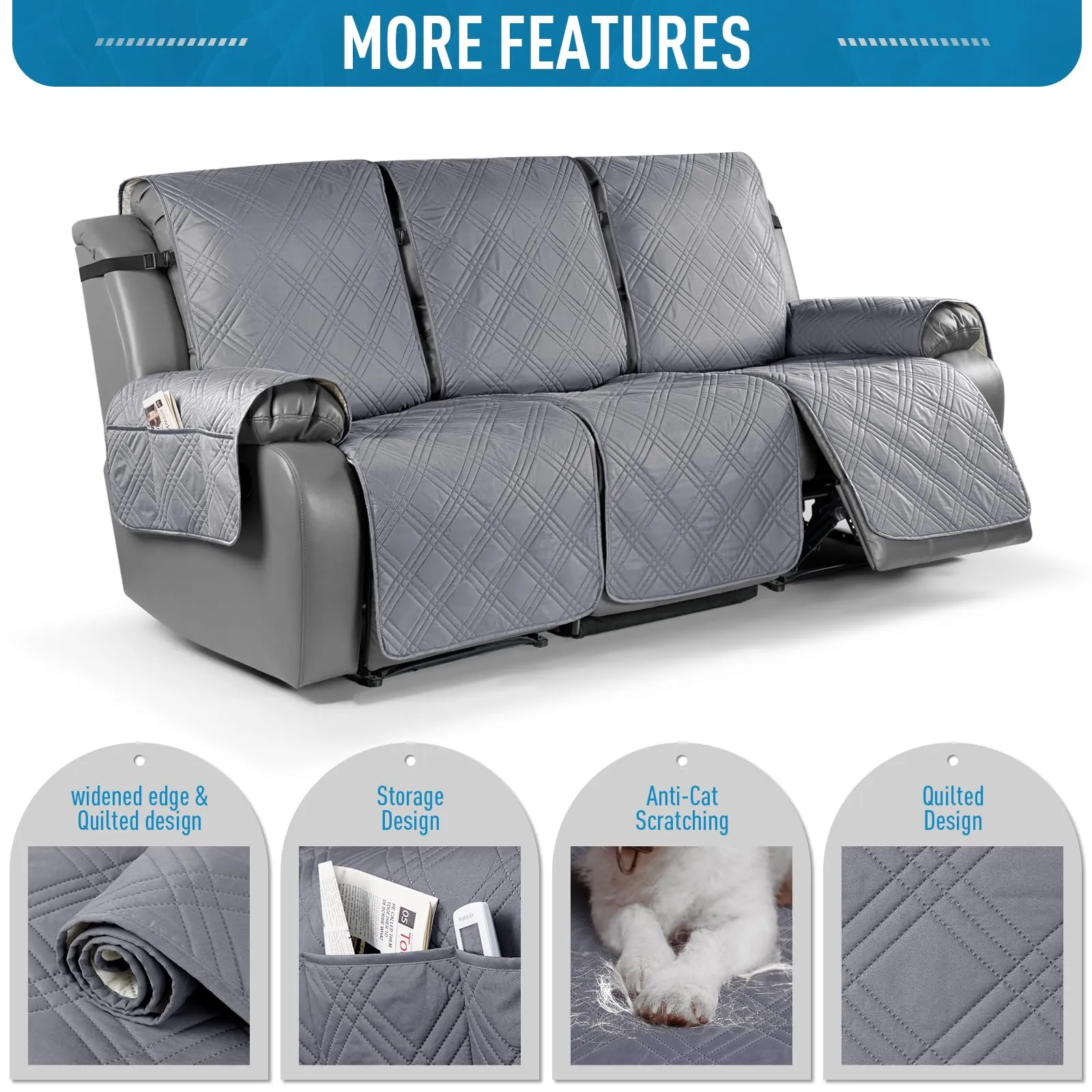 Waterproof Recliner Chair Cover with Double Straps(3 Seat)
