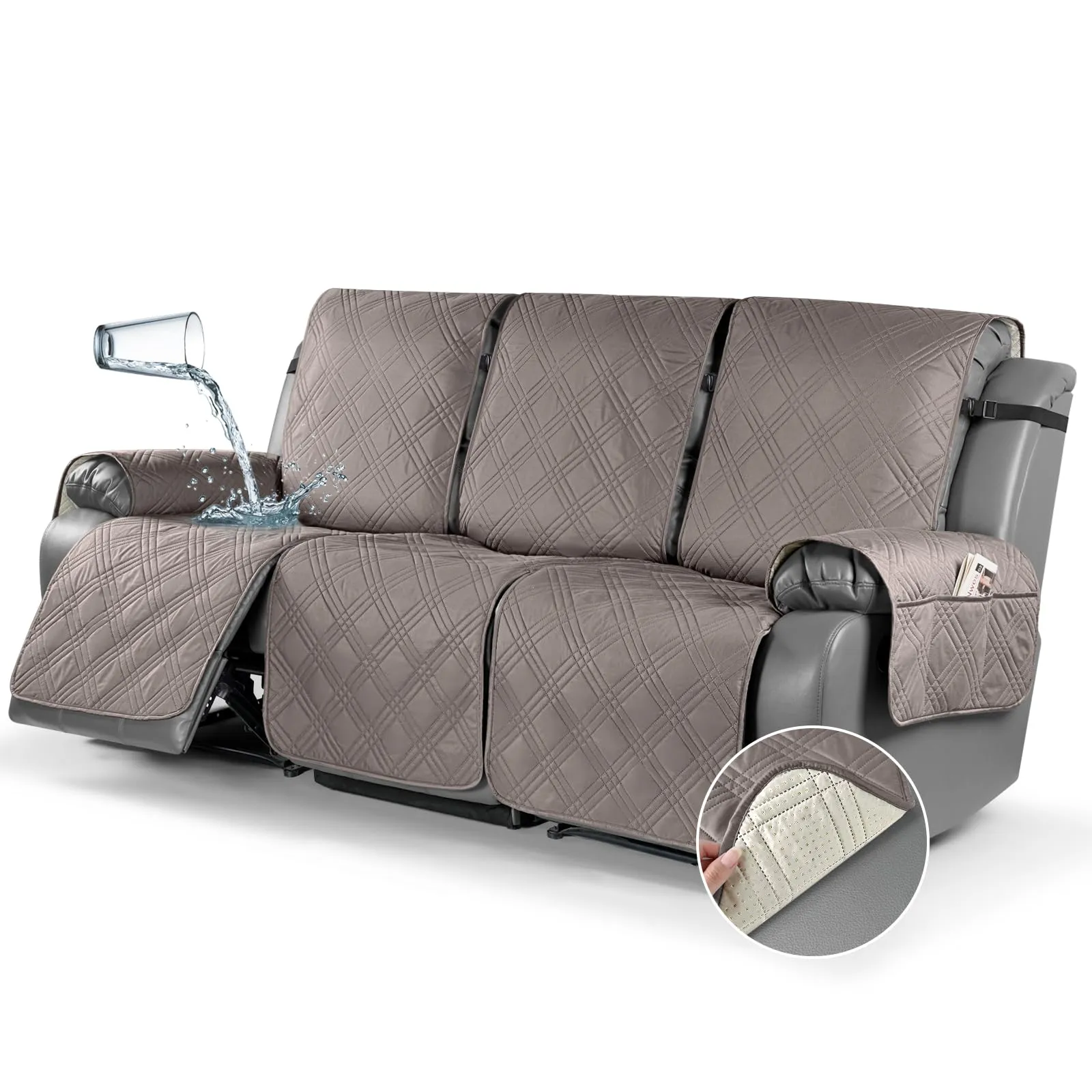 Waterproof Recliner Chair Cover with Double Straps(3 Seat)