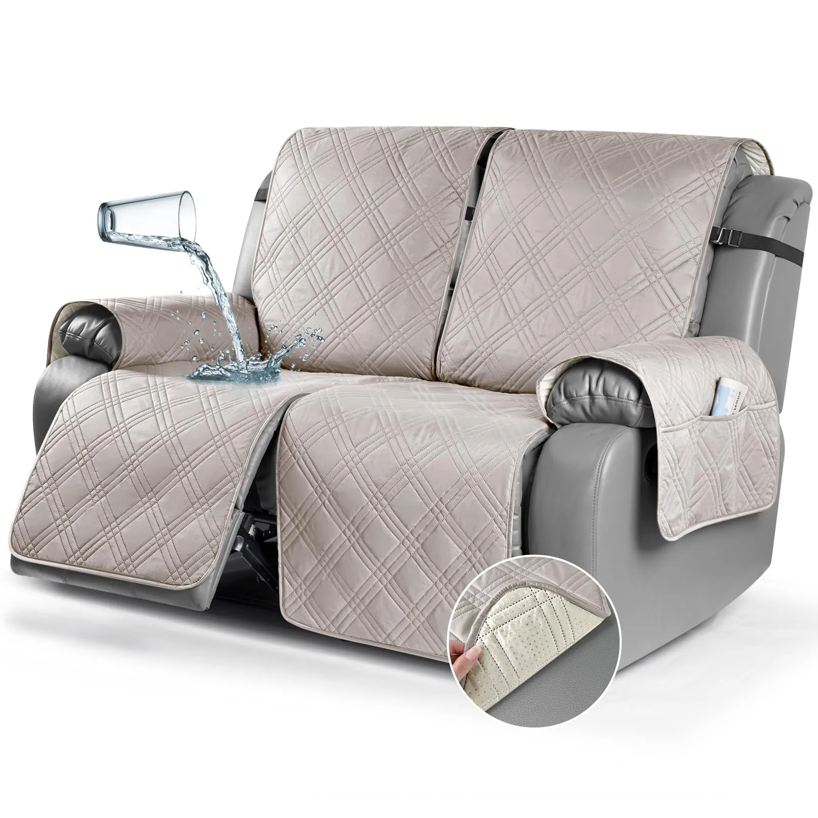 Waterproof Recliner Chair Cover with Double Straps(3 Seat)
