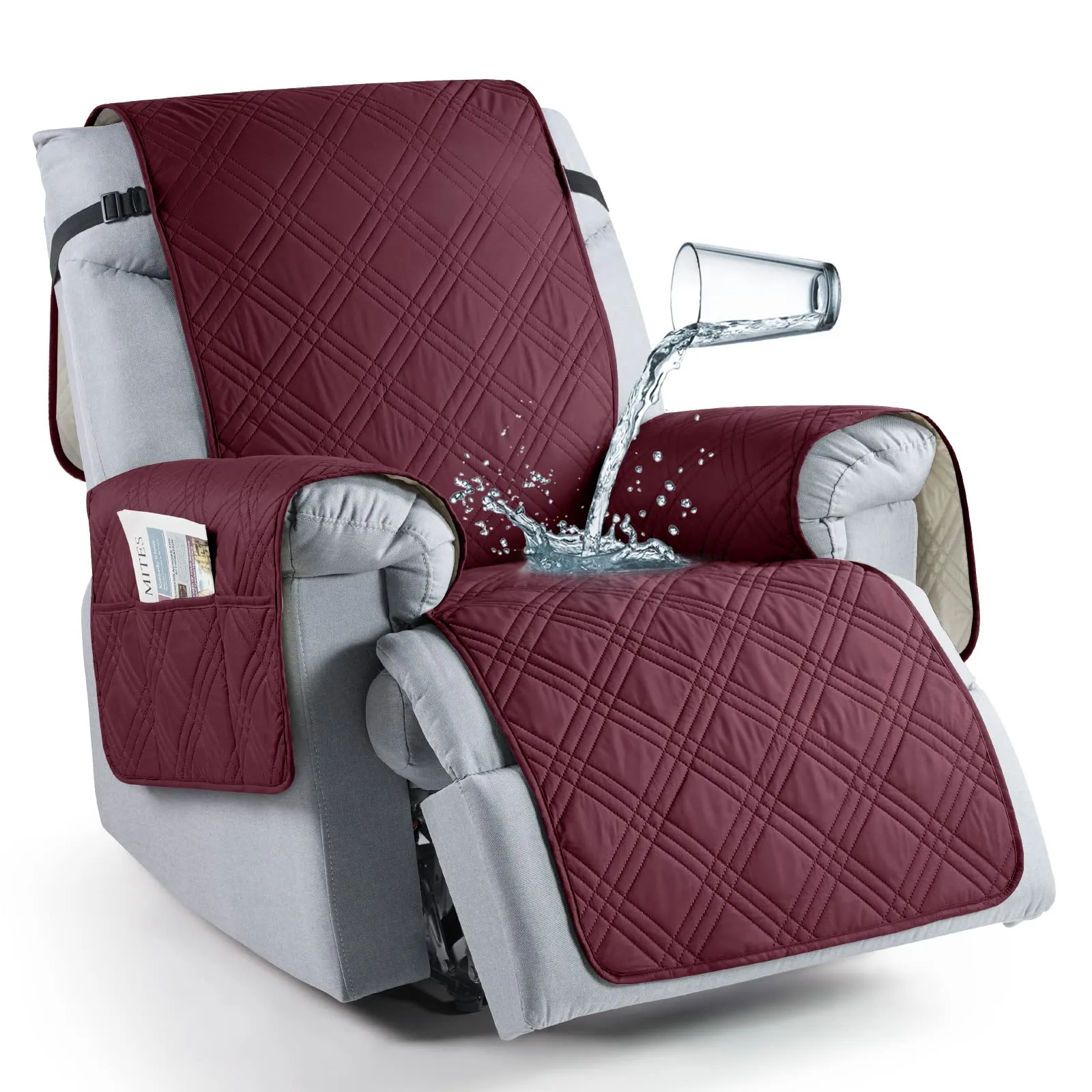 Waterproof Recliner Chair Cover with Double Straps(3 Seat)