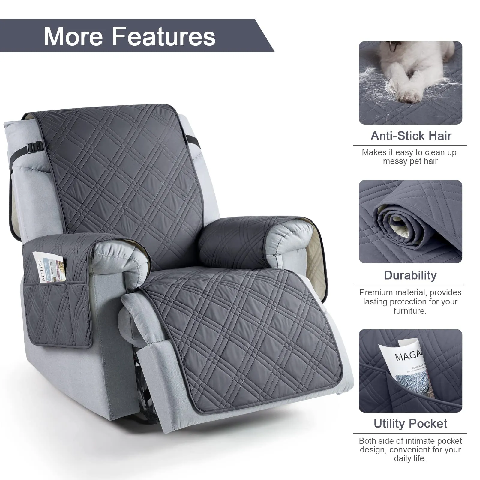 Waterproof Recliner Chair Cover with Double Straps(3 Seat)