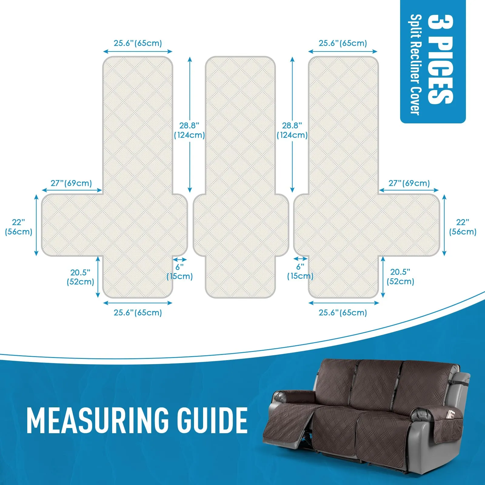 Waterproof Recliner Chair Cover with Double Straps(3 Seat)