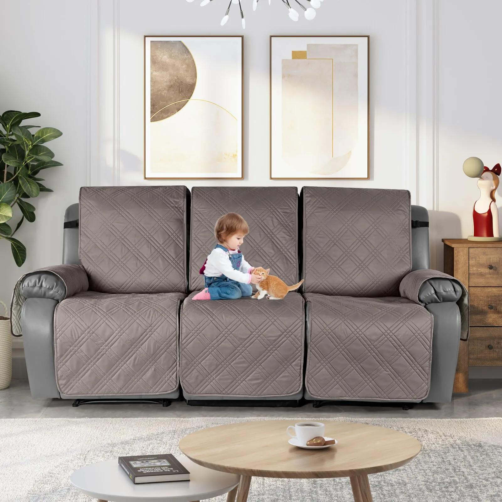 Waterproof Recliner Chair Cover with Double Straps(3 Seat)