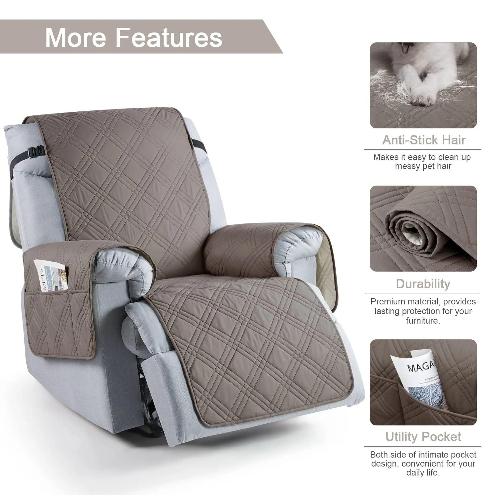 Waterproof Recliner Chair Cover with Double Straps(3 Seat)
