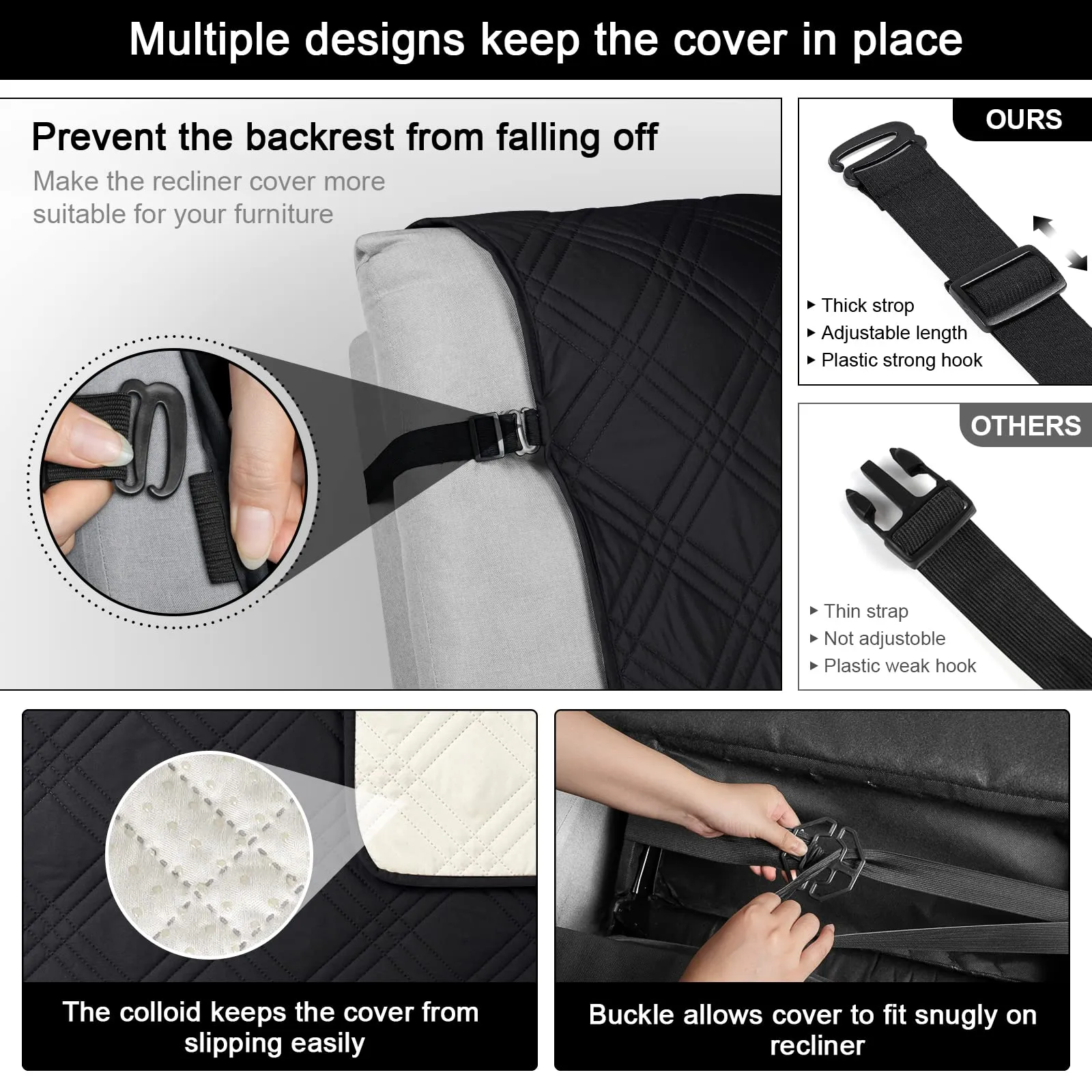 Waterproof Recliner Chair Cover with Double Straps(3 Seat)