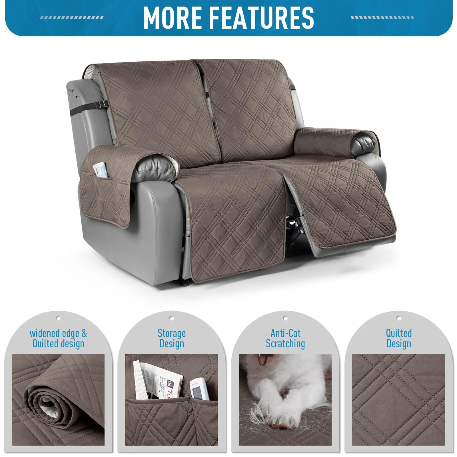 Waterproof Recliner Chair Cover with Double Straps(3 Seat)
