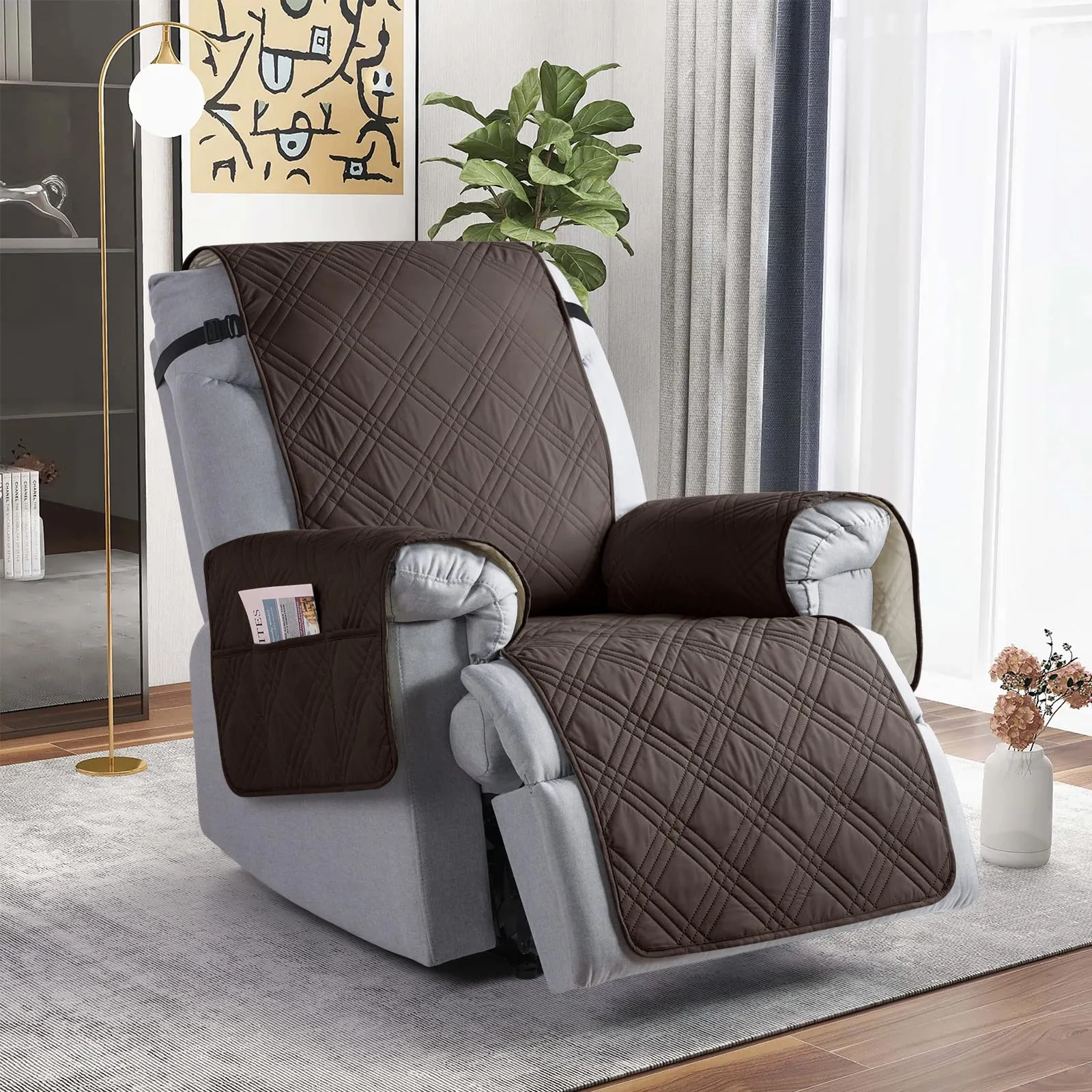 Waterproof Recliner Chair Cover with Double Straps(3 Seat)