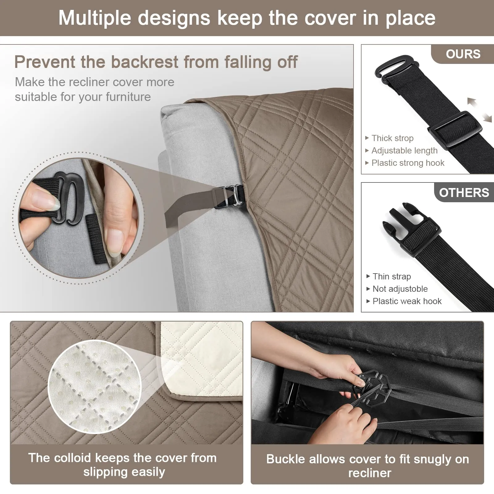 Waterproof Recliner Chair Cover with Double Straps(3 Seat)
