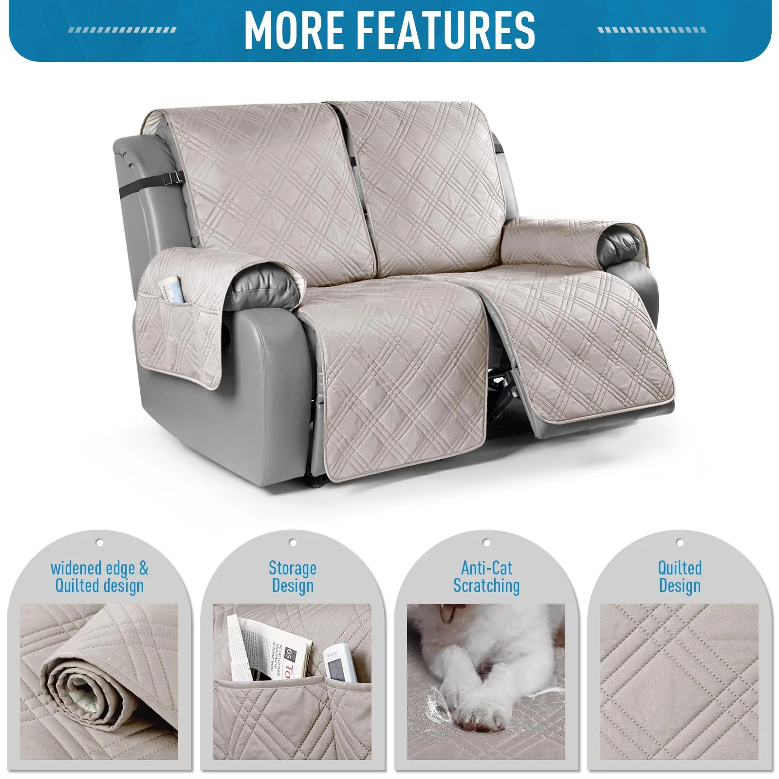 Waterproof Recliner Chair Cover with Double Straps(3 Seat)