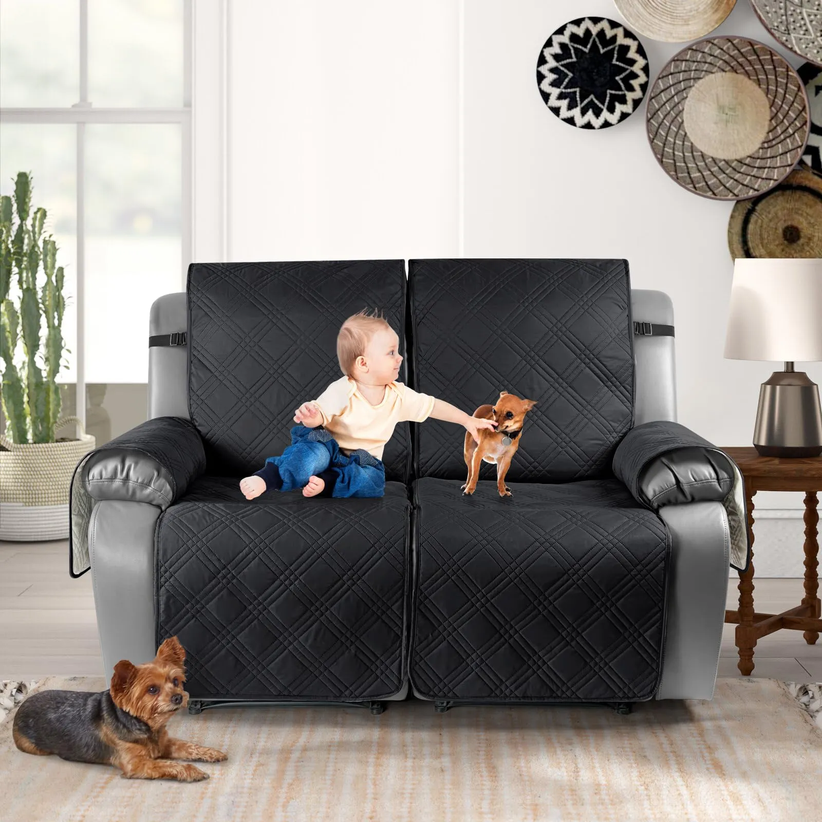 Waterproof Recliner Chair Cover with Double Straps(3 Seat)