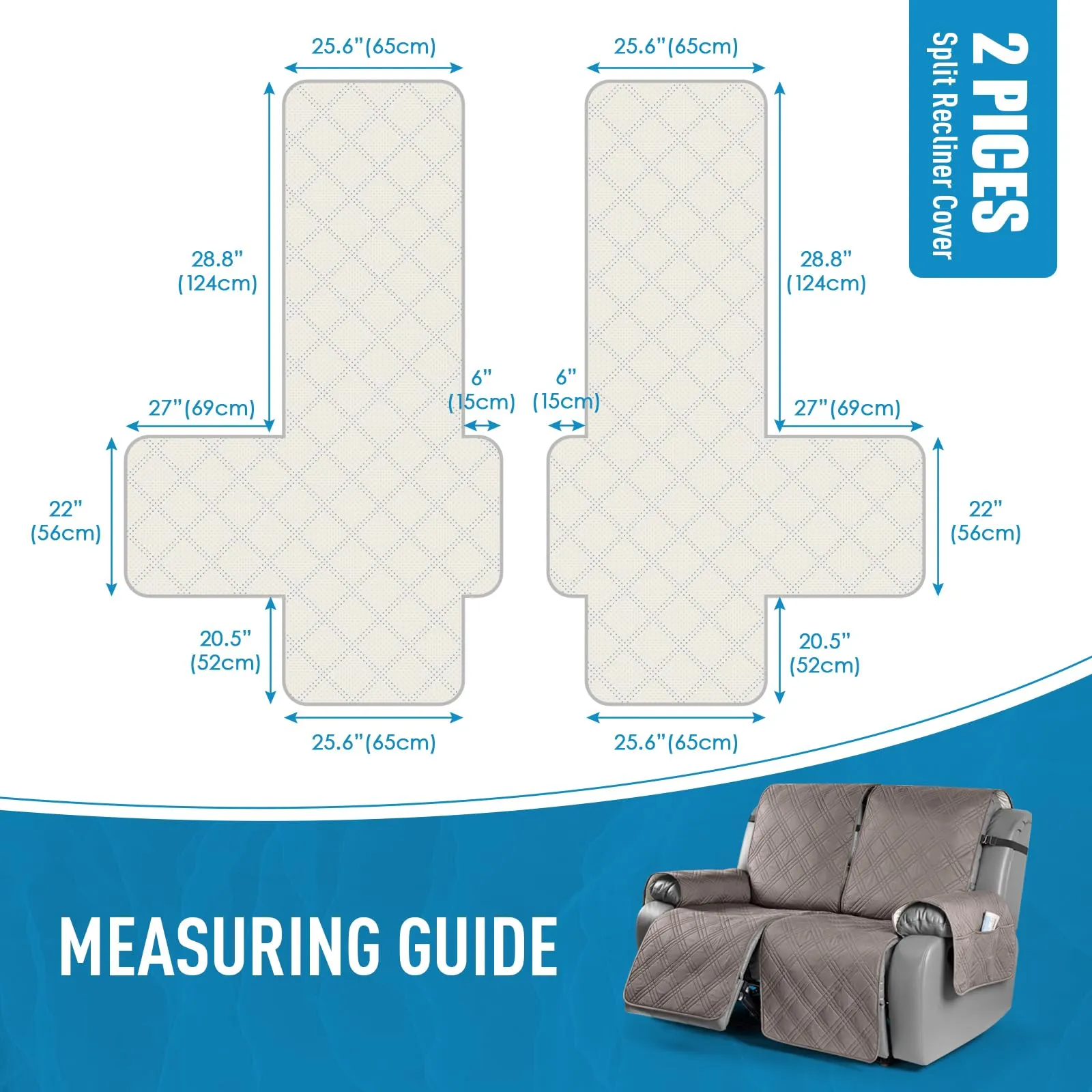 Waterproof Recliner Chair Cover with Double Straps(3 Seat)