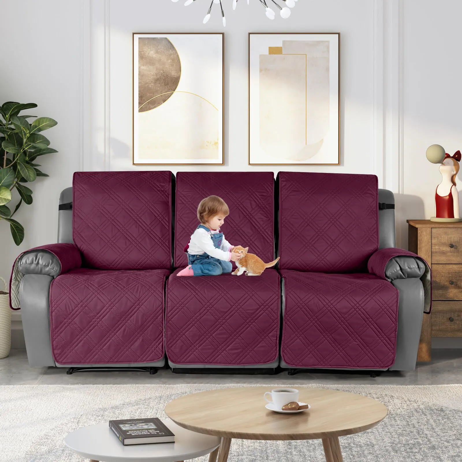 Waterproof Recliner Chair Cover with Double Straps(3 Seat)