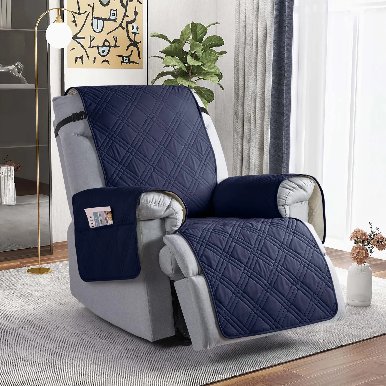 Waterproof Recliner Chair Cover with Double Straps(3 Seat)