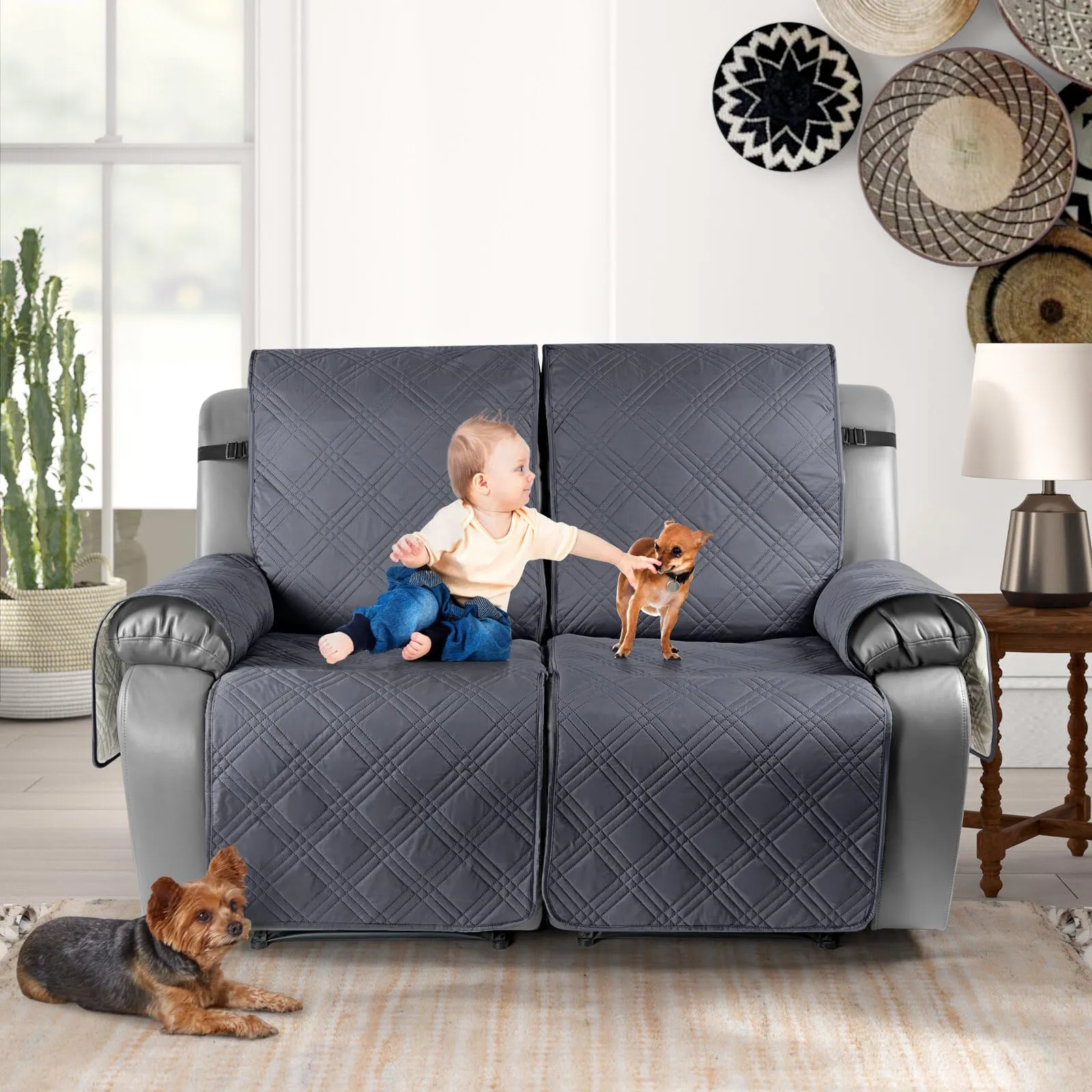 Waterproof Recliner Chair Cover with Double Straps(3 Seat)