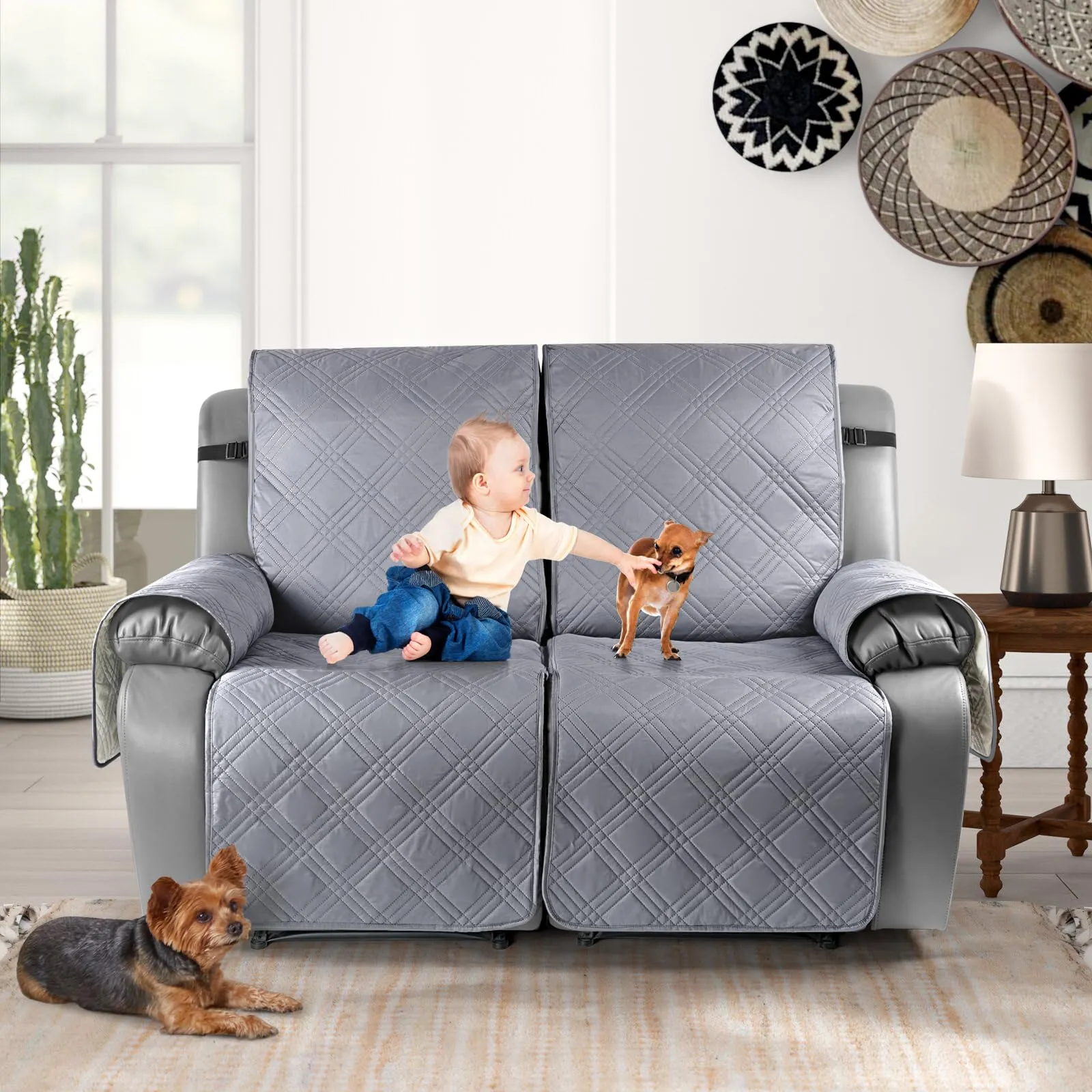 Waterproof Recliner Chair Cover with Double Straps(3 Seat)