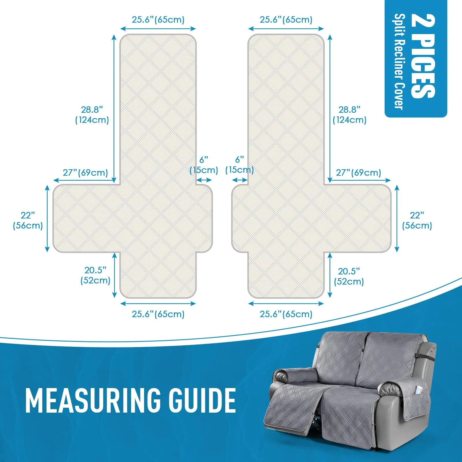 Waterproof Recliner Chair Cover with Double Straps(3 Seat)