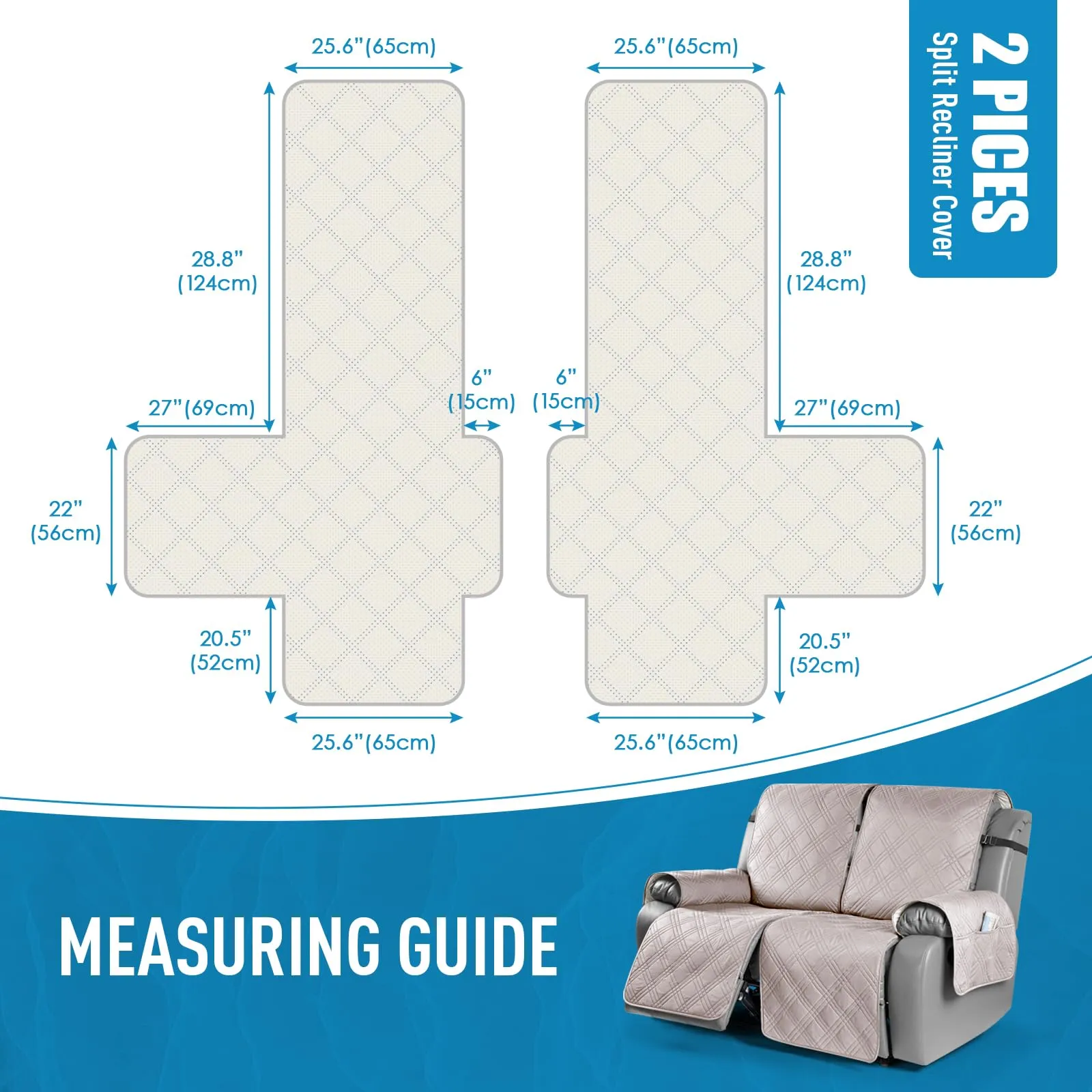 Waterproof Recliner Chair Cover with Double Straps(3 Seat)