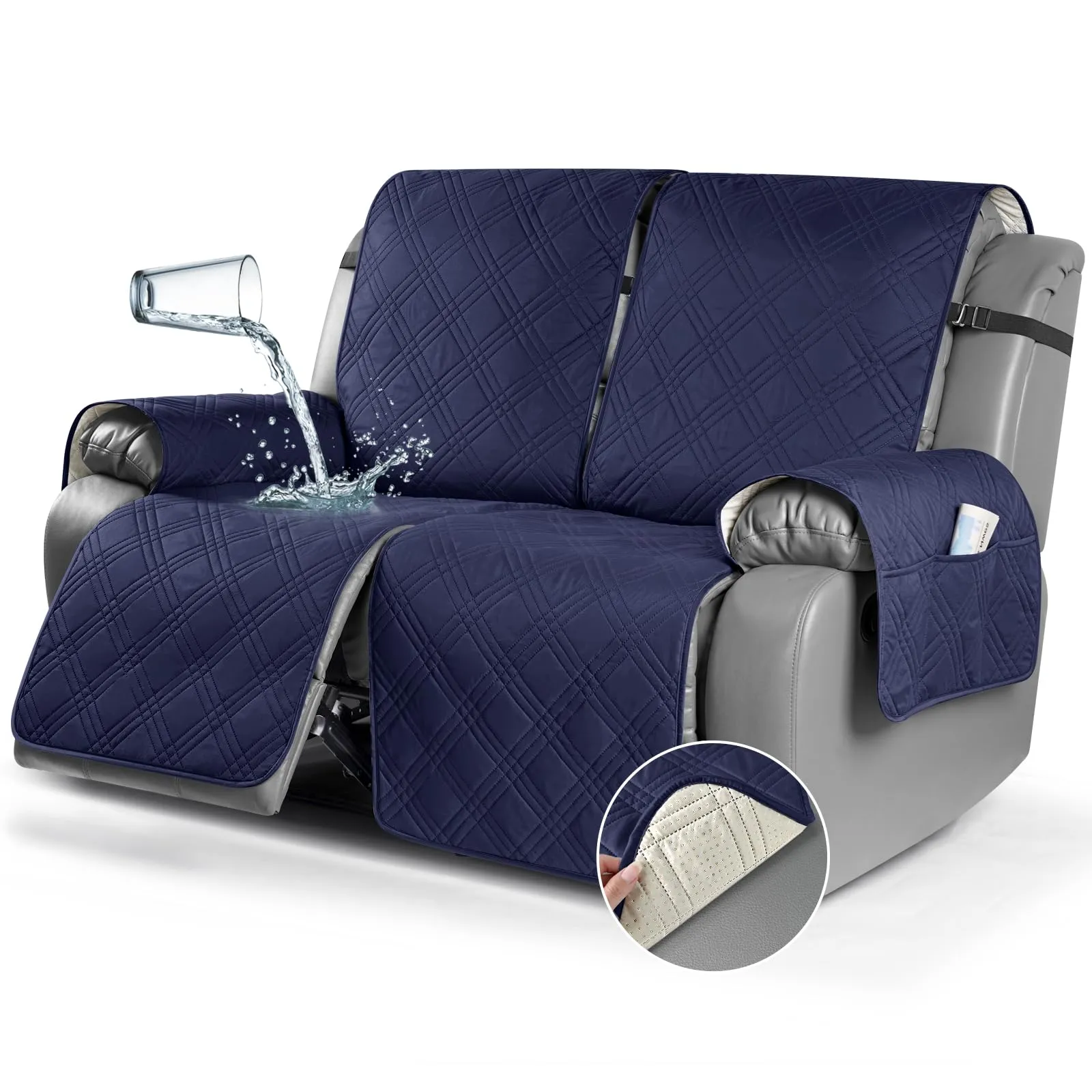 Waterproof Recliner Chair Cover with Double Straps(3 Seat)