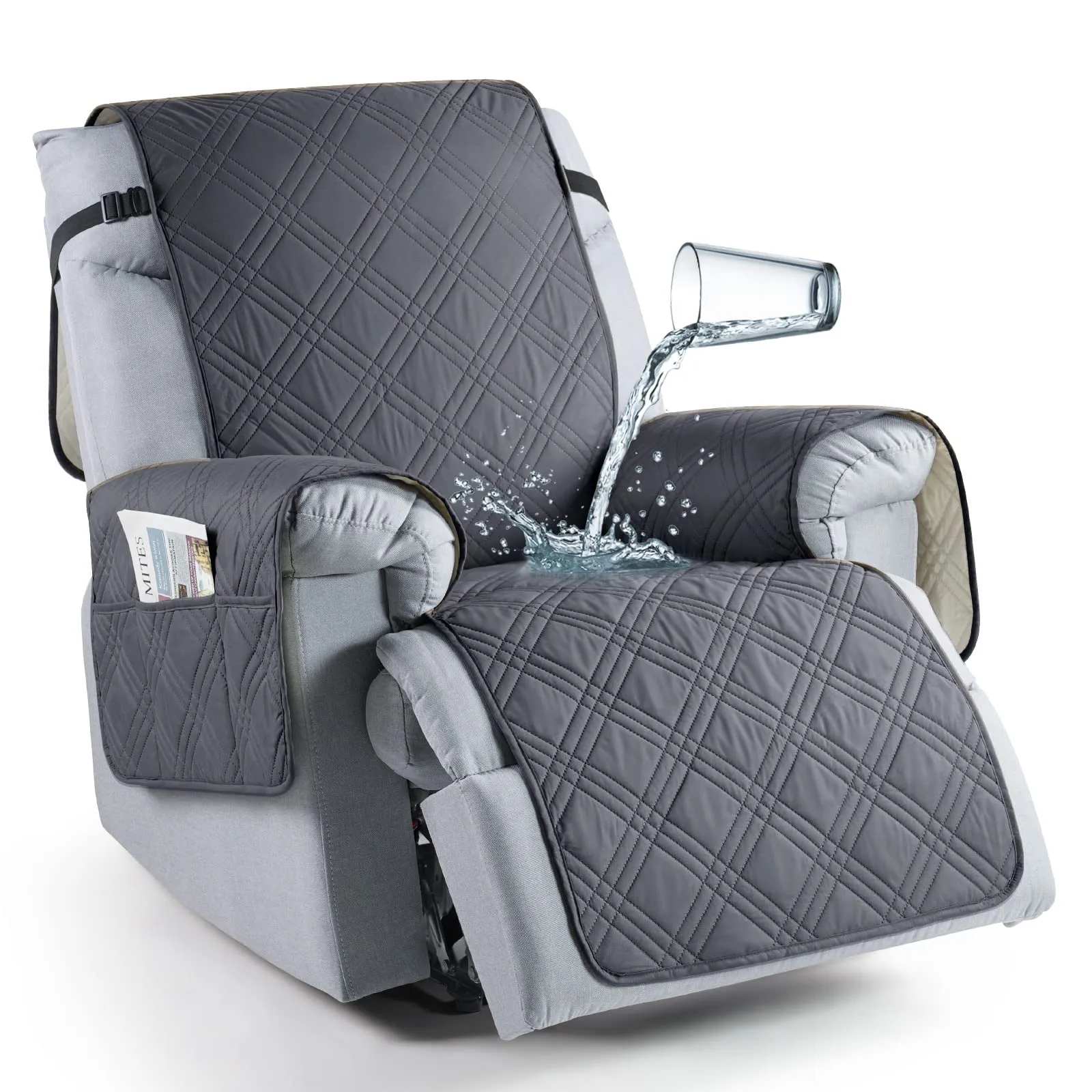 Waterproof Recliner Chair Cover with Double Straps(3 Seat)