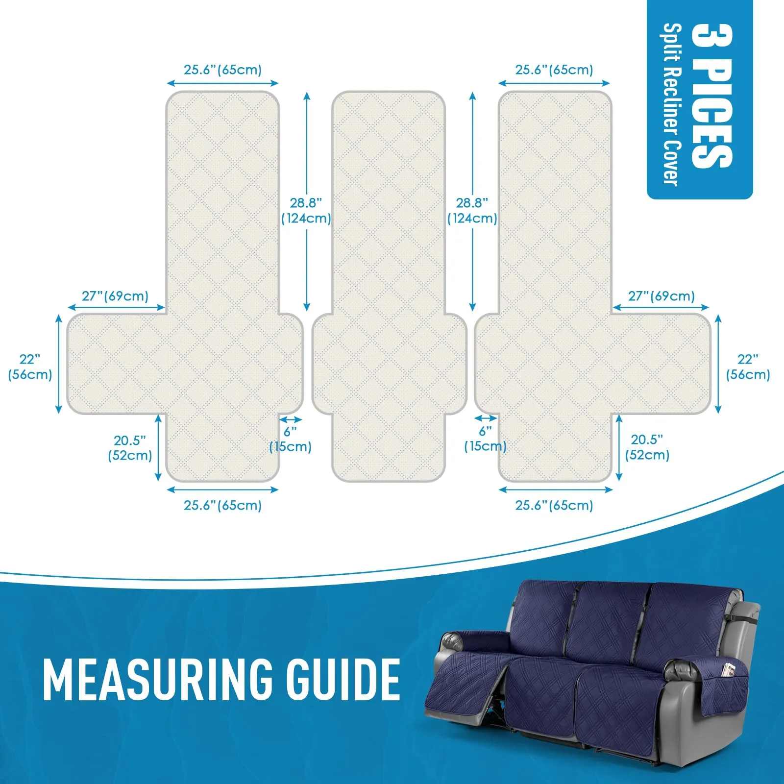 Waterproof Recliner Chair Cover with Double Straps(3 Seat)