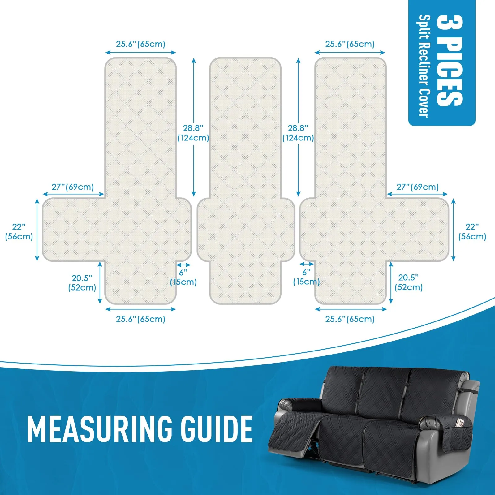 Waterproof Recliner Chair Cover with Double Straps(3 Seat)