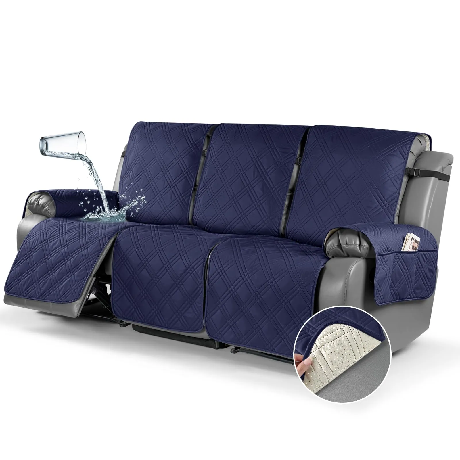 Waterproof Recliner Chair Cover with Double Straps(3 Seat)