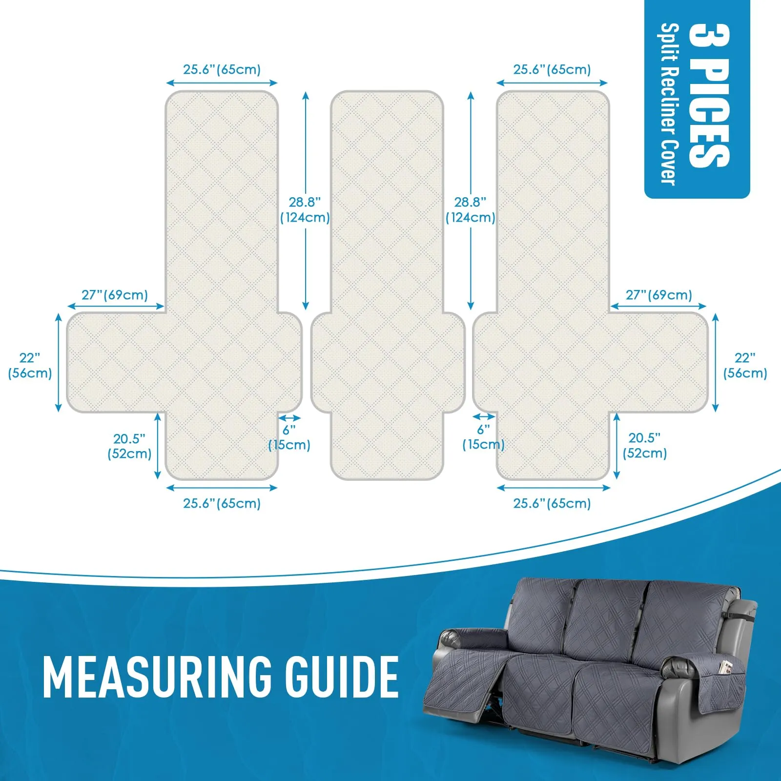 Waterproof Recliner Chair Cover with Double Straps(3 Seat)
