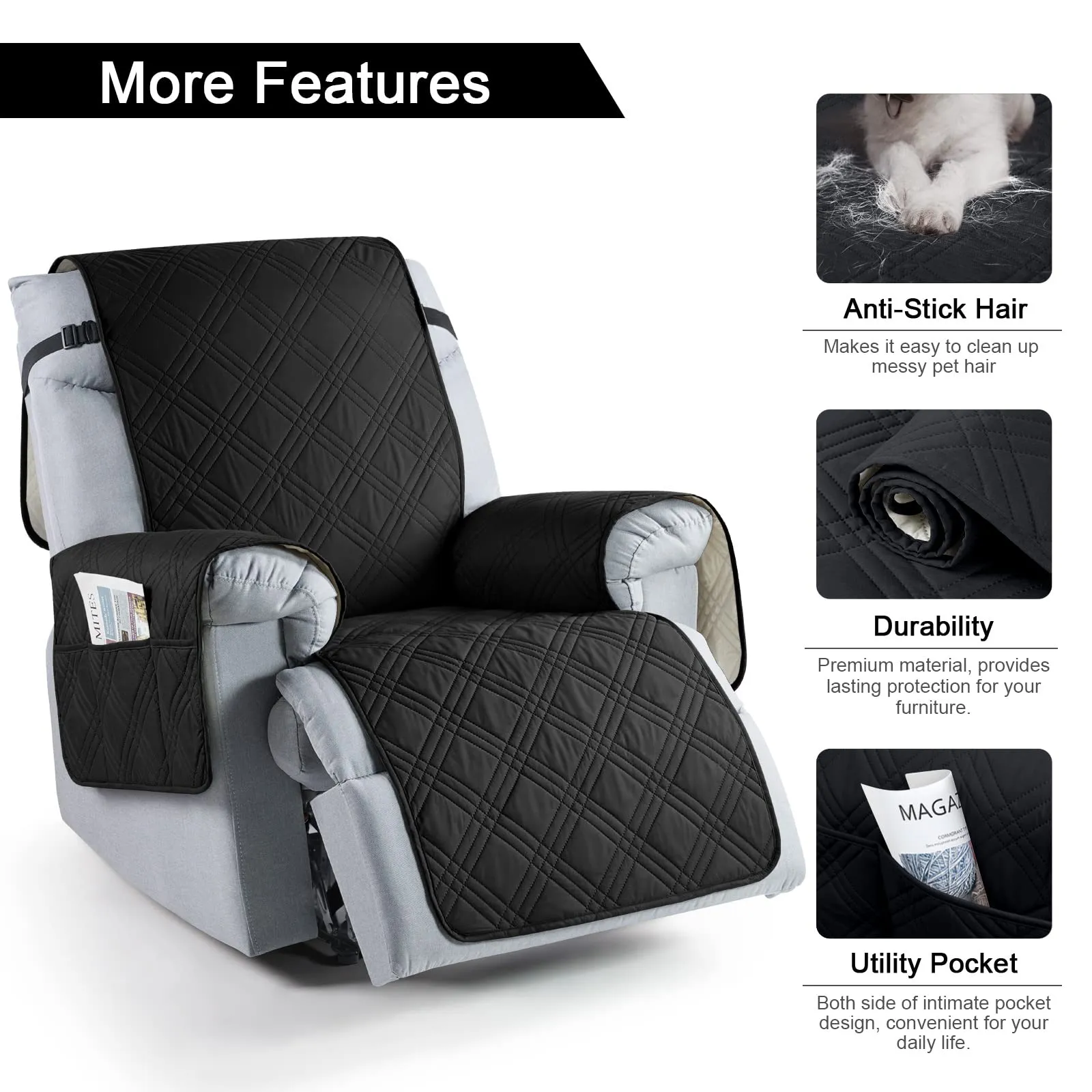 Waterproof Recliner Chair Cover with Double Straps(3 Seat)