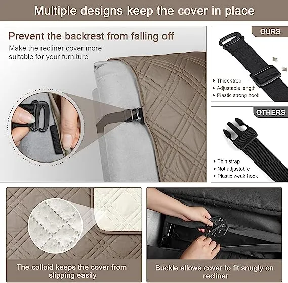 Waterproof Recliner Chair Cover with Double Straps(3 Seat)