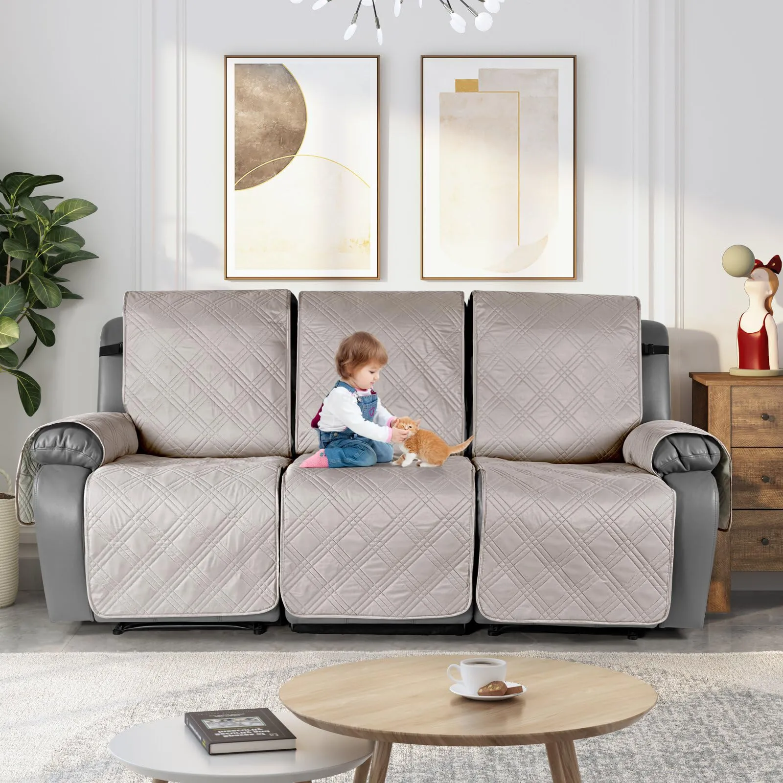 Waterproof Recliner Chair Cover with Double Straps(3 Seat)