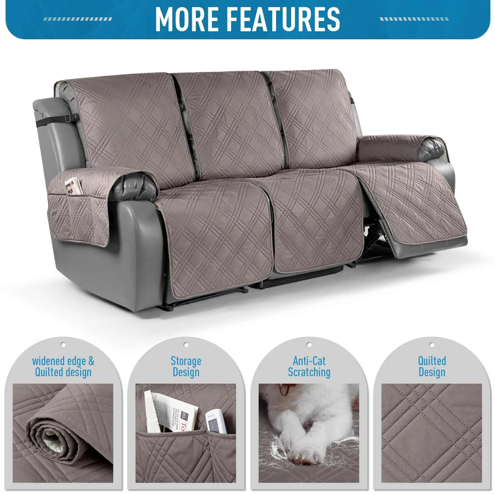 Waterproof Recliner Chair Cover with Double Straps(3 Seat)
