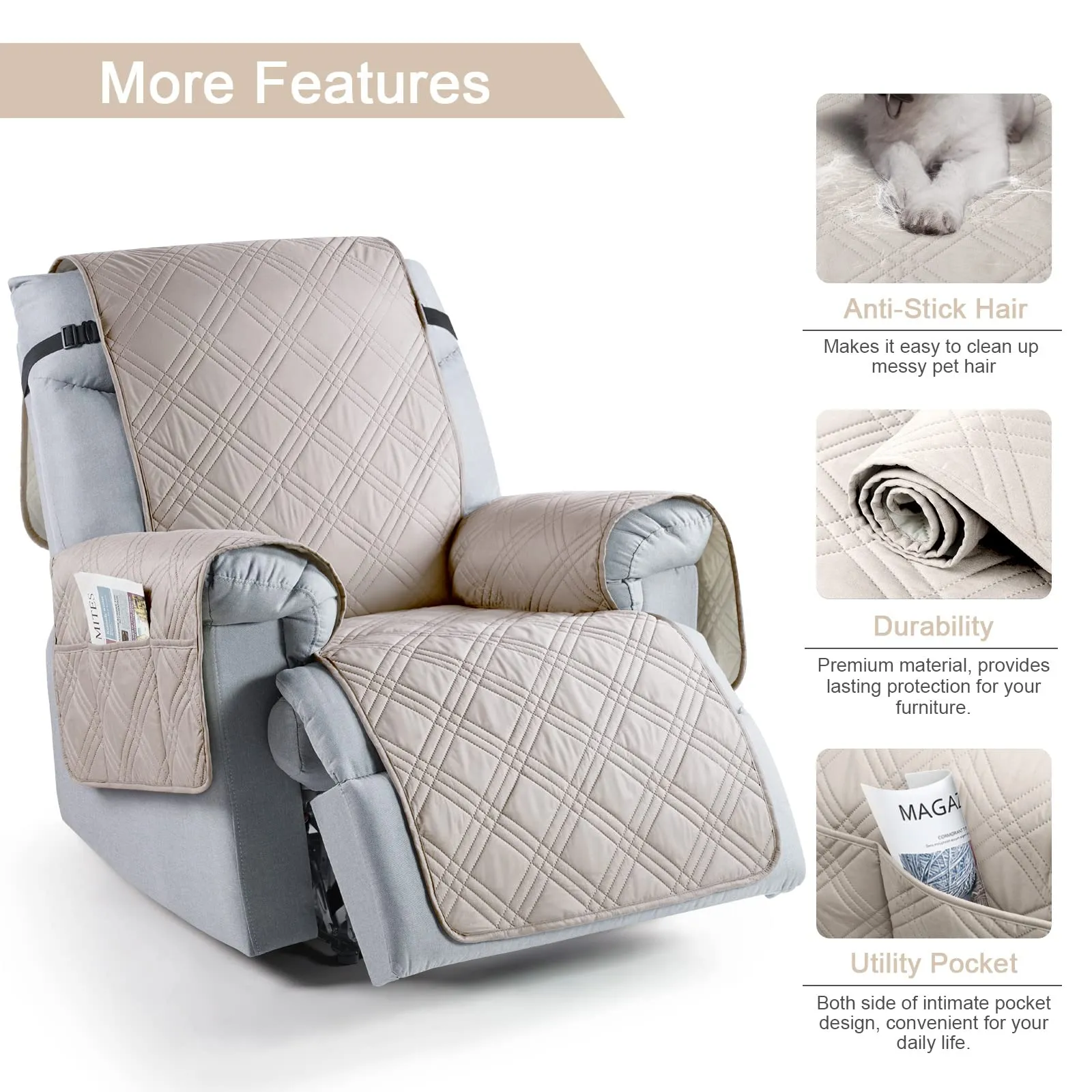 Waterproof Recliner Chair Cover with Double Straps(3 Seat)
