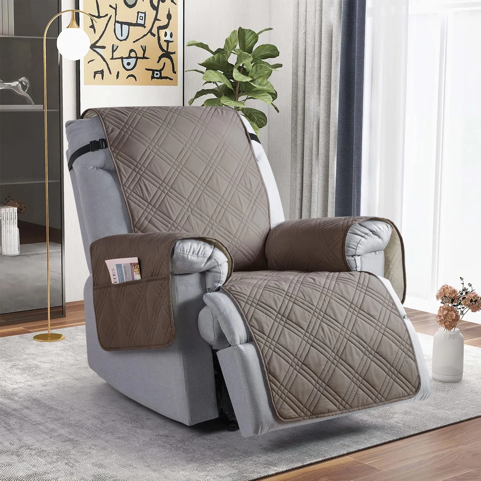 Waterproof Recliner Chair Cover with Double Straps(3 Seat)