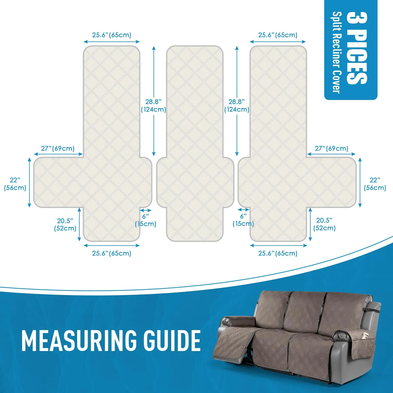 Waterproof Recliner Chair Cover with Double Straps(3 Seat)