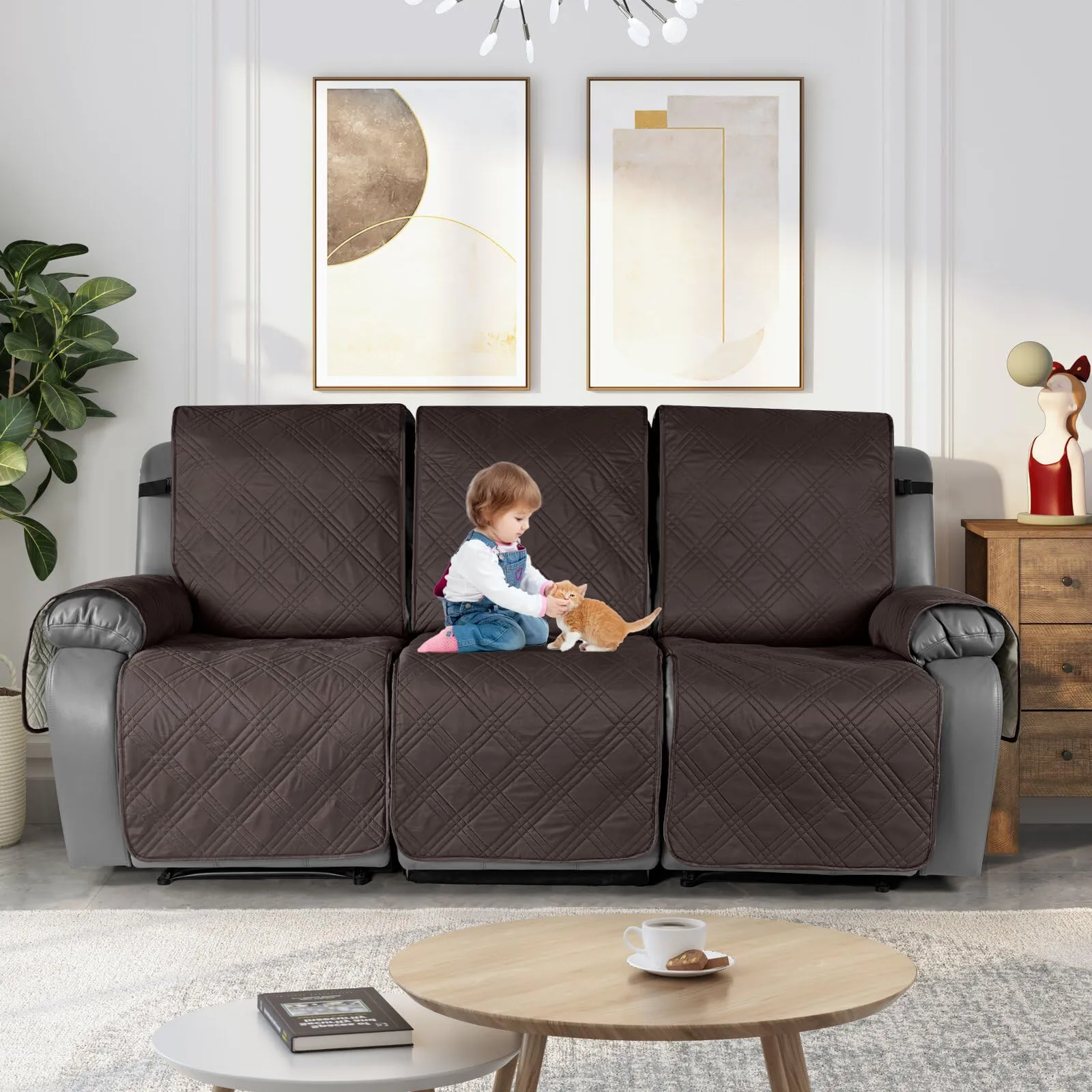 Waterproof Recliner Chair Cover with Double Straps(3 Seat)