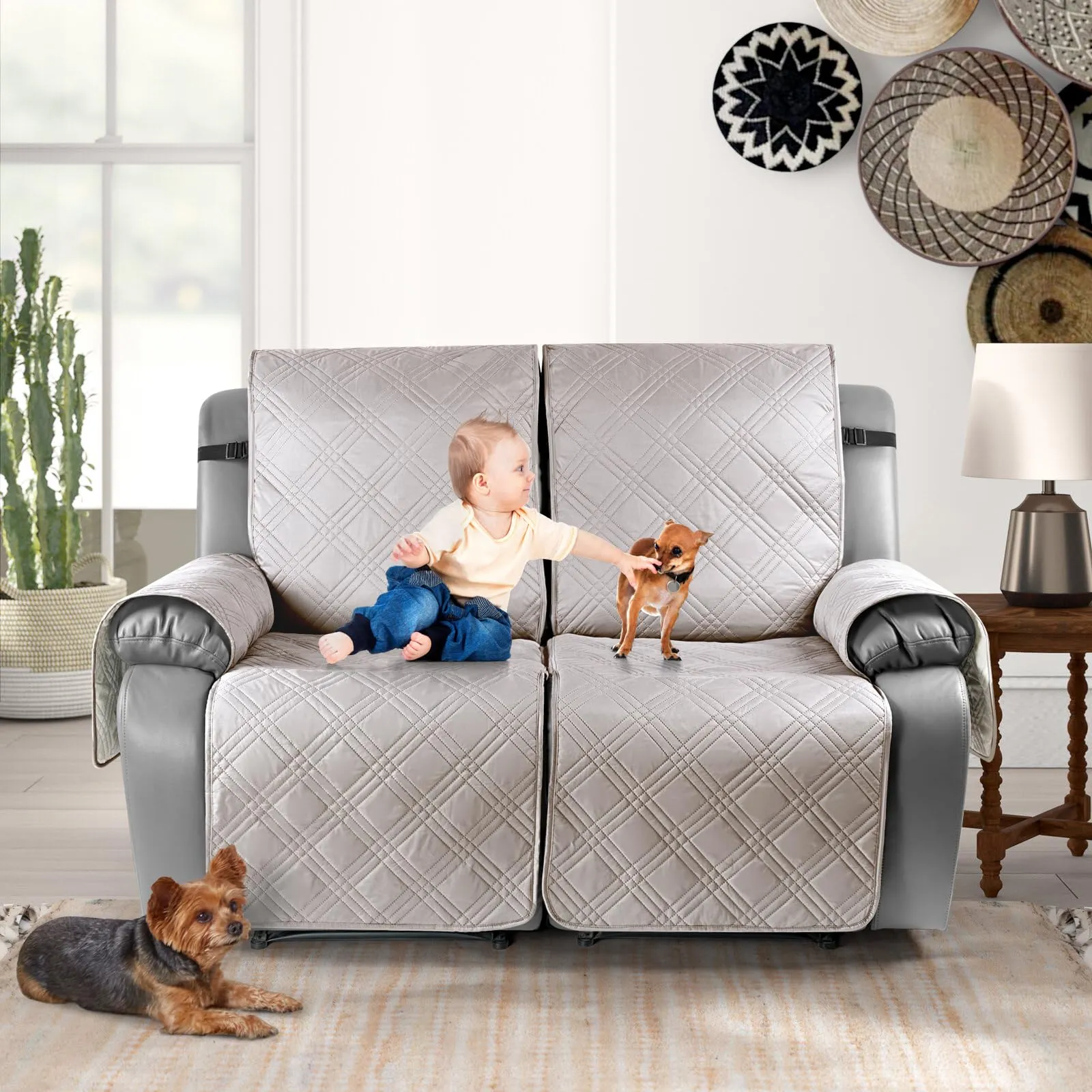 Waterproof Recliner Chair Cover with Double Straps(3 Seat)