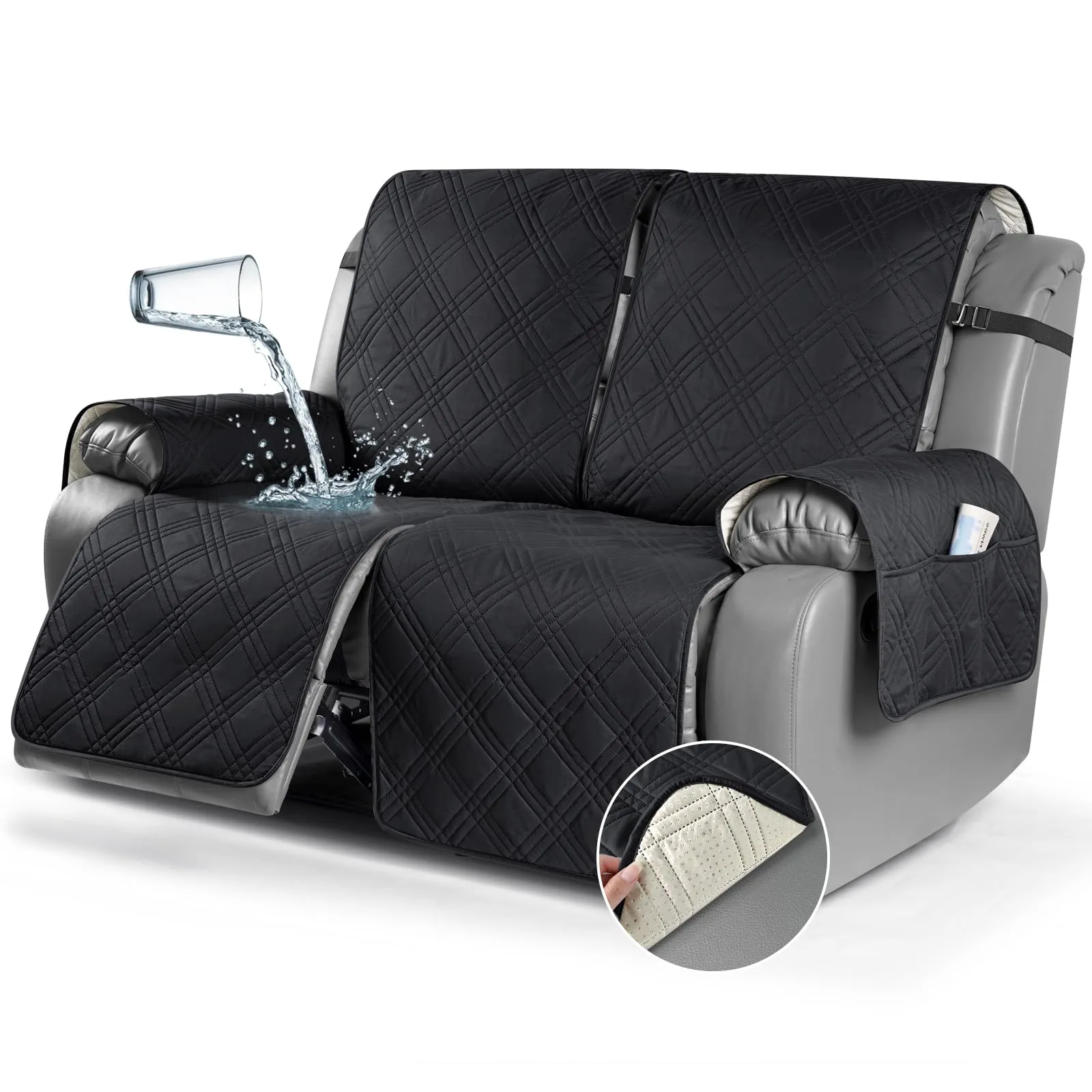 Waterproof Recliner Chair Cover with Double Straps(3 Seat)