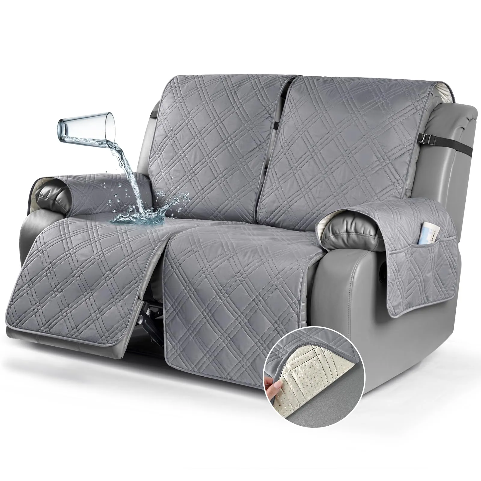 Waterproof Recliner Chair Cover with Double Straps(3 Seat)