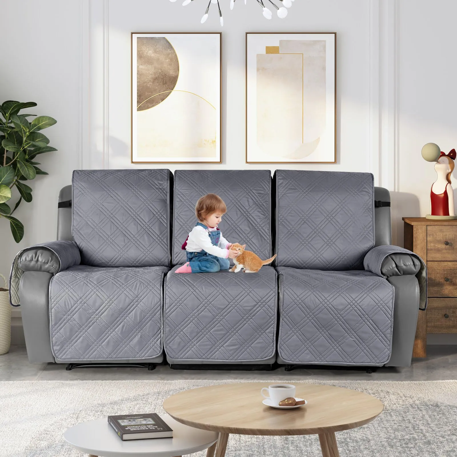 Waterproof Recliner Chair Cover with Double Straps(3 Seat)